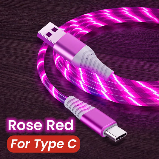 MVQF 5A Fast Charging Cable Glowing LED Cable Micro USB TypeC Data Cable Flowing Streamer Light LED USB C Cord for Huawei Xiaomi